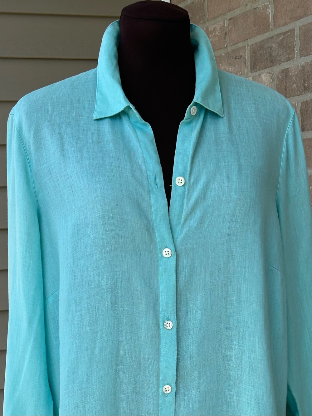 J JILL sM ‘Love Linen’ aqua long shirt-💯linen-great as a top or swimsuit coverup - Picture 4 of 6